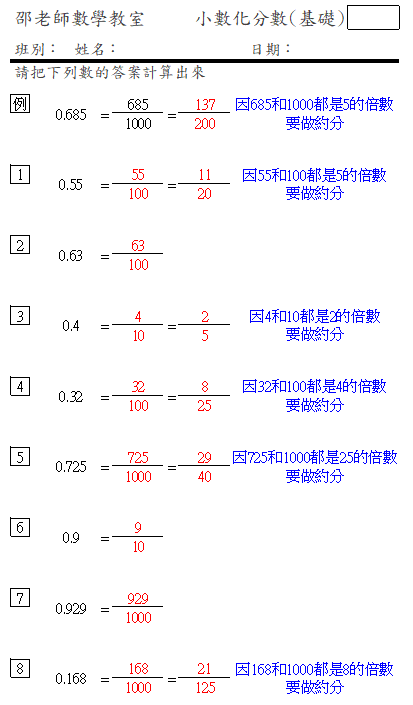 小數化分數(基礎)